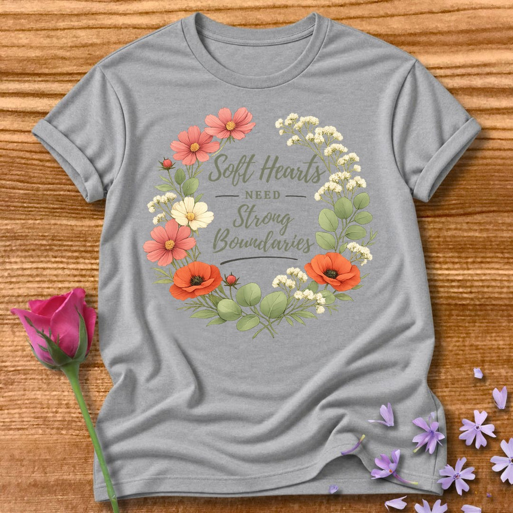 Soft Hearts Need Strong Boundaries — Floral Wreath in Sport Grey
