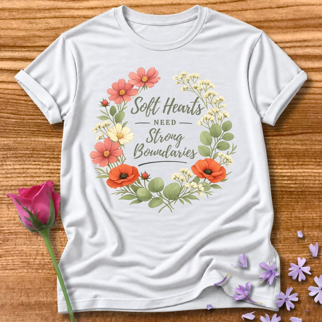 Soft Hearts Need Strong Boundaries — Floral Wreath in White