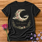 Soft Hearts Survive Storms — Floral Moon Graphic Tee in Black