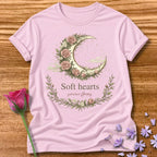 Soft Hearts Survive Storms — Floral Moon Graphic Tee in Light Pink