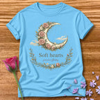 Soft Hearts Survive Storms — Floral Moon Graphic Tee in Sky