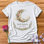 Soft Hearts Survive Storms — Floral Moon Graphic Tee in White