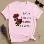 Soft Is Not the Same as Weak — Climbing Rose Botanical T-Shirt for Women in Light Pink