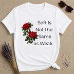 Soft Is Not the Same as Weak — Climbing Rose Botanical T-Shirt for Women in White