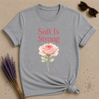 Soft Is Strong — Watercolor Rose Botanical T-Shirt for Women in Sport Grey