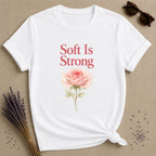 Soft Is Strong — Watercolor Rose Botanical T-Shirt for Women in White