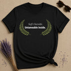 Soft Outside Untameable Inside — Botanical Laurel Empowerment T-Shirt for Women in Black