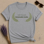 Soft Outside Untameable Inside — Botanical Laurel Empowerment T-Shirt for Women in Sport Grey