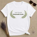 Soft Outside Untameable Inside — Botanical Laurel Empowerment T-Shirt for Women in White