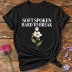 Soft Spoken Hard To Break — Black Celestial Floral T-Shirt for Women in Black