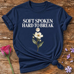 Soft Spoken Hard To Break — Black Celestial Floral T-Shirt for Women in Navy