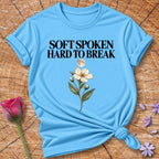 Soft Spoken Hard To Break — Black Celestial Floral T-Shirt for Women in Sky