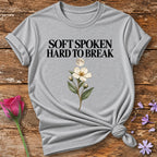 Soft Spoken Hard To Break — Black Celestial Floral T-Shirt for Women in Sport Grey