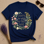 Sorry for What My Face Said — Wildflower Floral Humor T-Shirt for Women in Navy