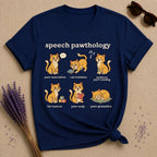 Speech Pawthology — Funny Cat Pun Graphic T-Shirt for Women in Navy