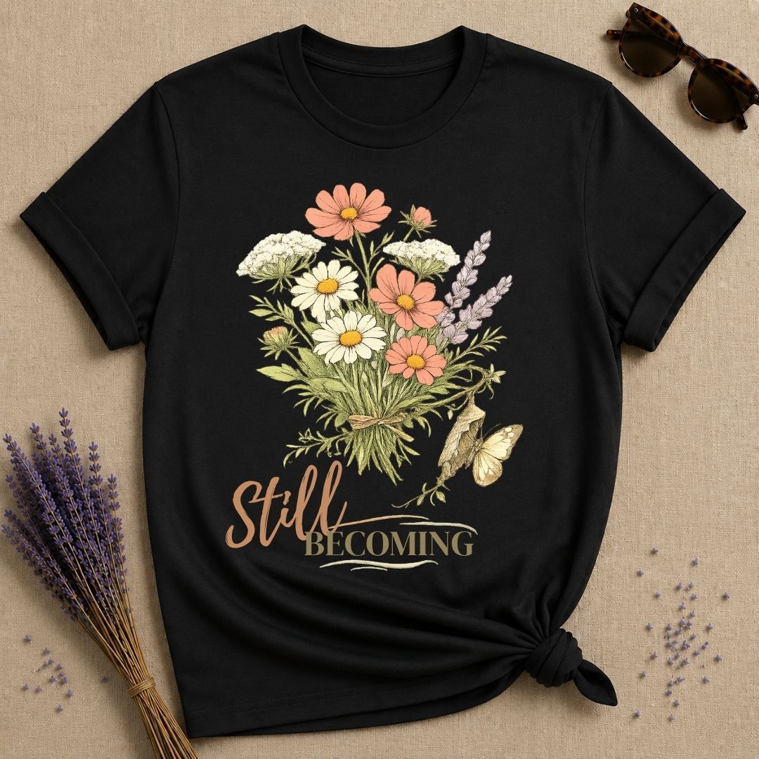 Still Becoming wildflower bouquet botanical t-shirt for women