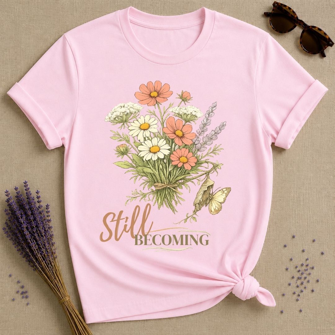 Still Becoming wildflower bouquet graphic tee for women