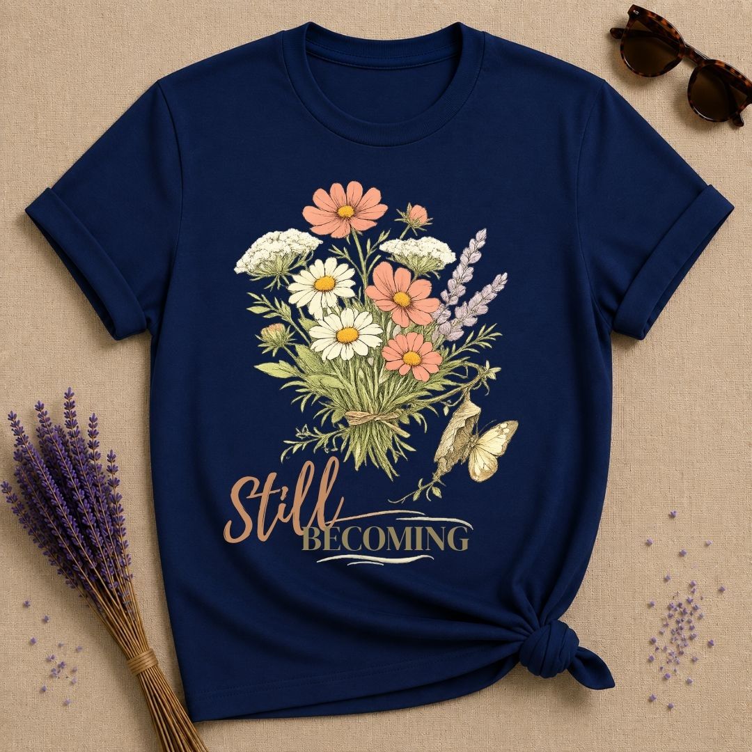 Still Becoming botanical growth t-shirt for women