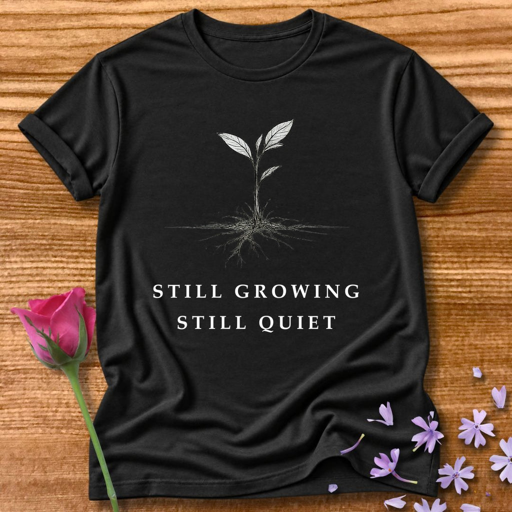 Still Growing Still Quiet — Botanical Seedling Minimalist in Black