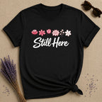 Still Here — Watercolor Wildflower Row T-Shirt for Women in Black