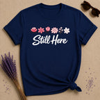 Still Here — Watercolor Wildflower Row T-Shirt for Women in Navy