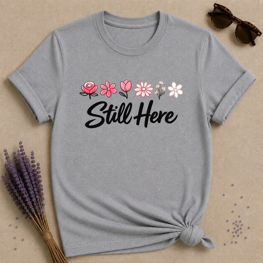 Still Here — Watercolor Wildflower Row T-Shirt for Women in Sport Grey