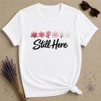 Still Here — Watercolor Wildflower Row T-Shirt for Women in White