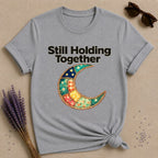 Still Holding Together — Patchwork Moon Botanical T-Shirt for Women in Sport Grey