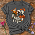 Still I Can Smell It — Halloween Skeleton Floral T-Shirt for Women in Charcoal