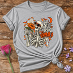 Still I Can Smell It — Halloween Skeleton Floral T-Shirt for Women in Sport Grey