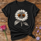 Sunflower in Sunglasses — Monochrome Botanical Humor T-Shirt for Women in Black
