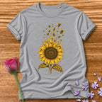 Sunflower Swarm — Monochrome Botanical T-Shirt for Women in Sport Grey