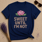 Sweet Until I'm Not — Flat Vector Rose T-Shirt for Women in Navy