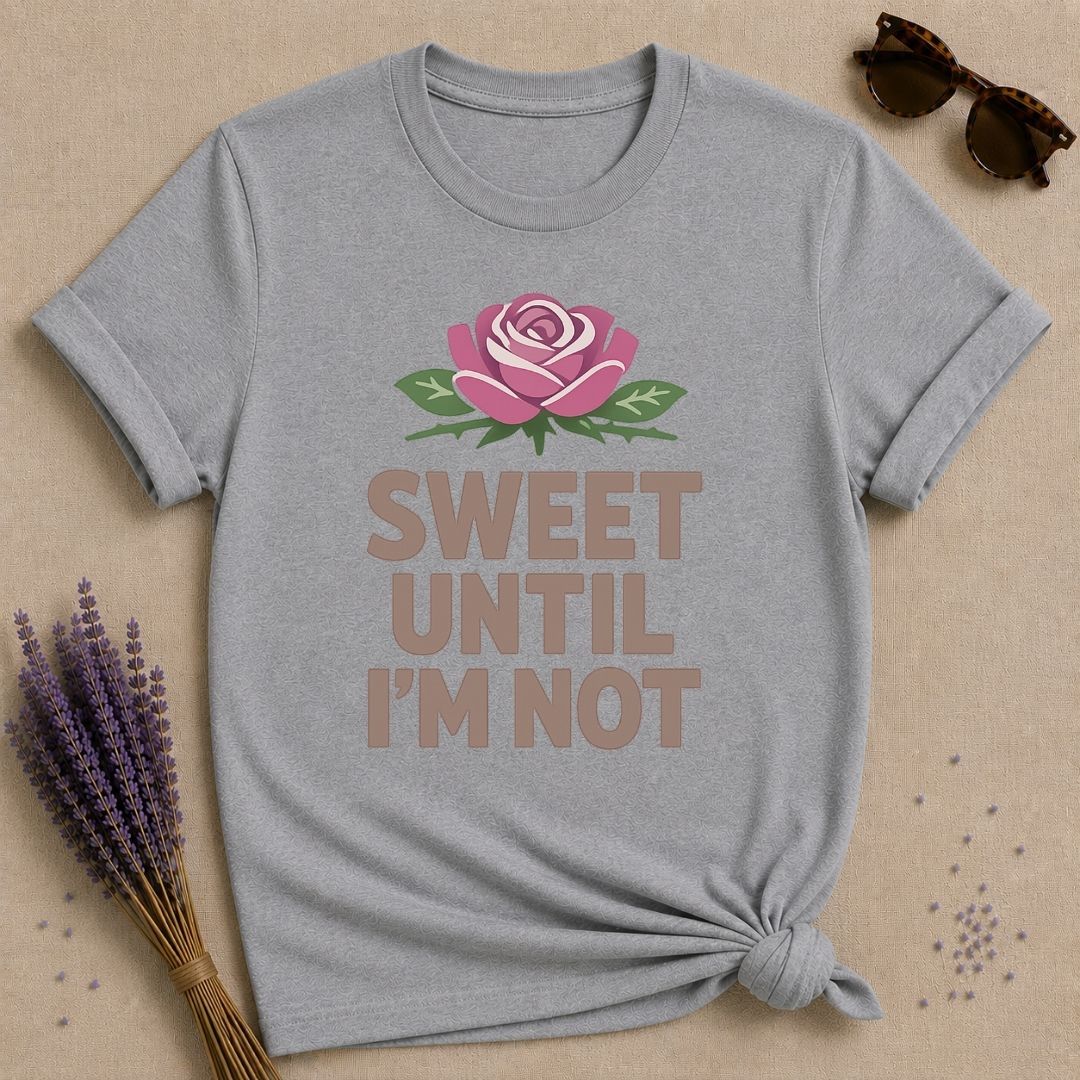 Sweet Until I'm Not — Flat Vector Rose T-Shirt for Women in Sport Grey