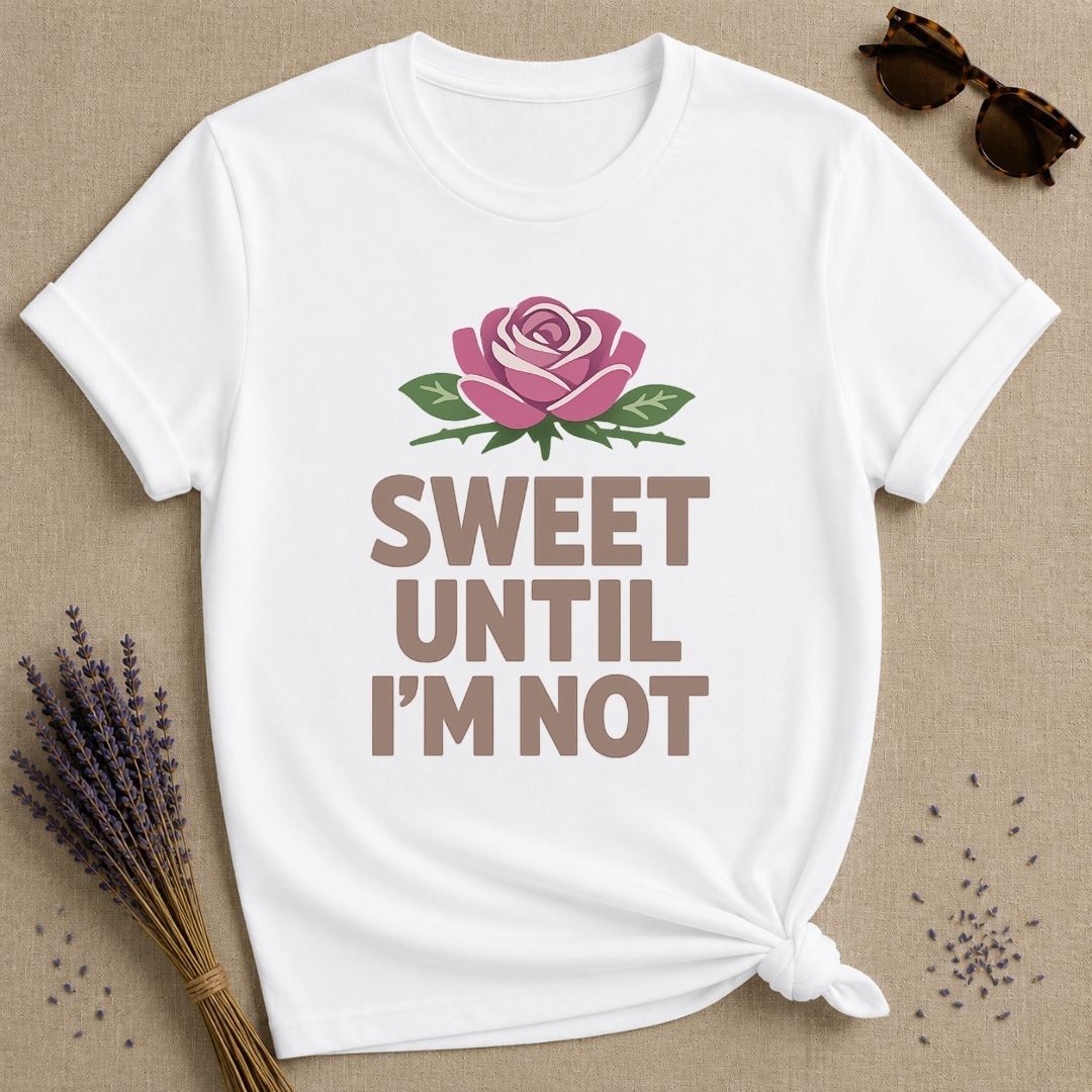 Sweet Until I'm Not — Flat Vector Rose T-Shirt for Women in White