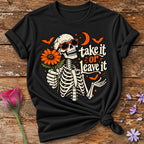Take It Or Leave It — Halloween Skeleton Floral T-Shirt for Women in Black
