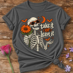 Take It Or Leave It — Halloween Skeleton Floral T-Shirt for Women in Charcoal