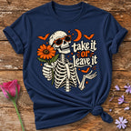 Take It Or Leave It — Halloween Skeleton Floral T-Shirt for Women in Navy