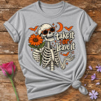 Take It Or Leave It — Halloween Skeleton Floral T-Shirt for Women in Sport Grey