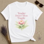 Tender Doesn't Mean Fragile — Watercolor Peony Botanical T-Shirt for Women in White