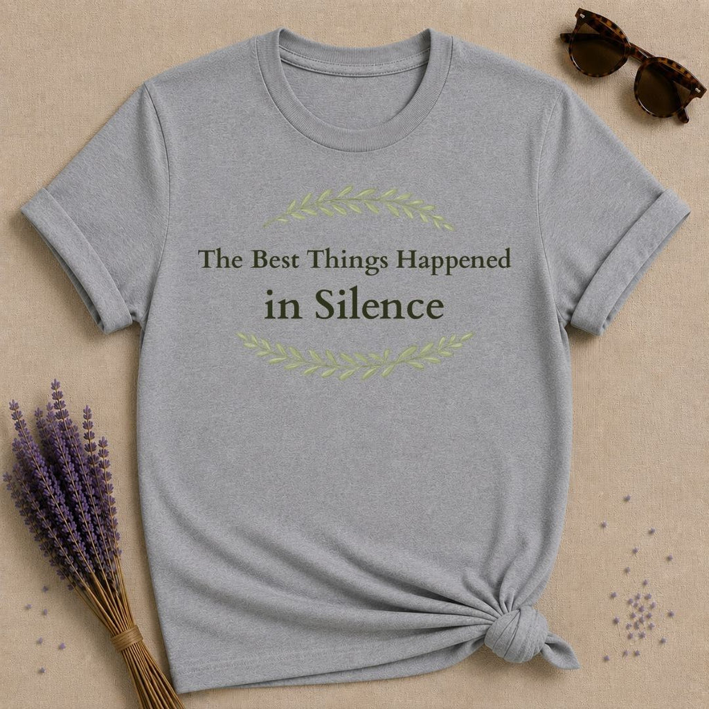 The Best Things Happened in Silence — Botanical Laurel T-Shirt for Women in Sport Grey