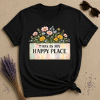 This Is My Happy Place — Wildflower Bouquet Stripe T-Shirt for Women in Black