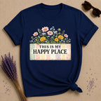 This Is My Happy Place — Wildflower Bouquet Stripe T-Shirt for Women in Navy