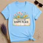 This Is My Happy Place — Wildflower Bouquet Stripe T-Shirt for Women in Sky