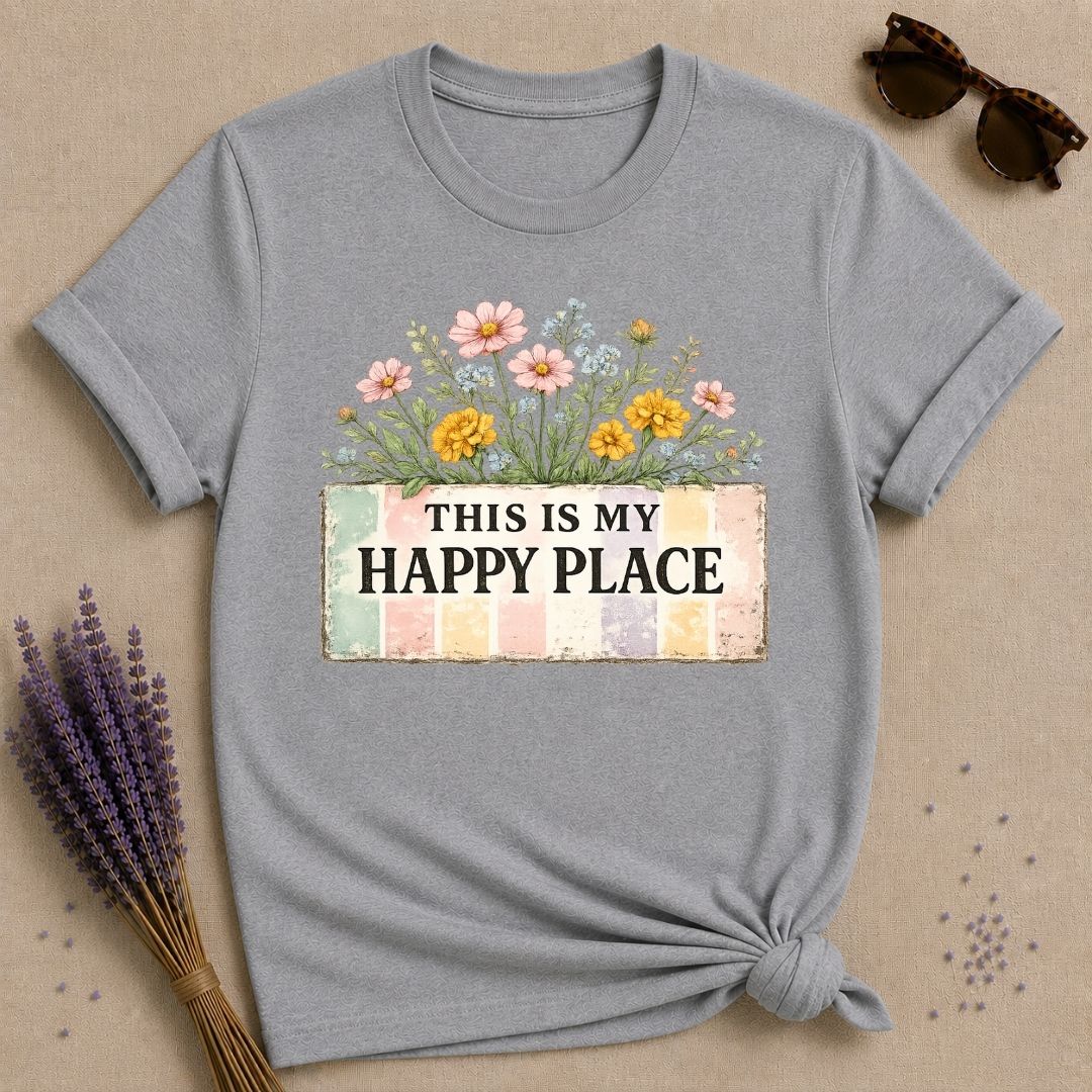 This Is My Happy Place — Wildflower Bouquet Stripe T-Shirt for Women in Sport Grey