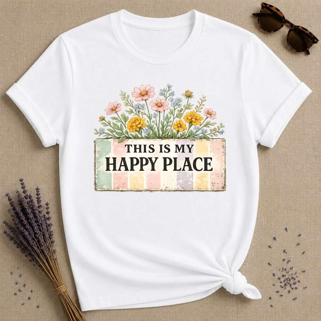 This Is My Happy Place — Wildflower Bouquet Stripe T-Shirt for Women in White