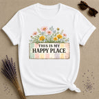 This Is My Happy Place — Wildflower Bouquet Stripe T-Shirt for Women in White