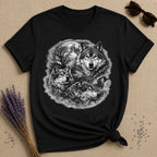 Three Wolves Under the Moon — Washed Out Vintage T-Shirt for Women in Black