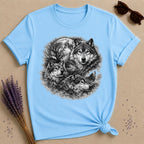Three Wolves Under the Moon — Washed Out Vintage T-Shirt for Women in Sky
