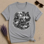 Three Wolves Under the Moon — Washed Out Vintage T-Shirt for Women in Sport Grey